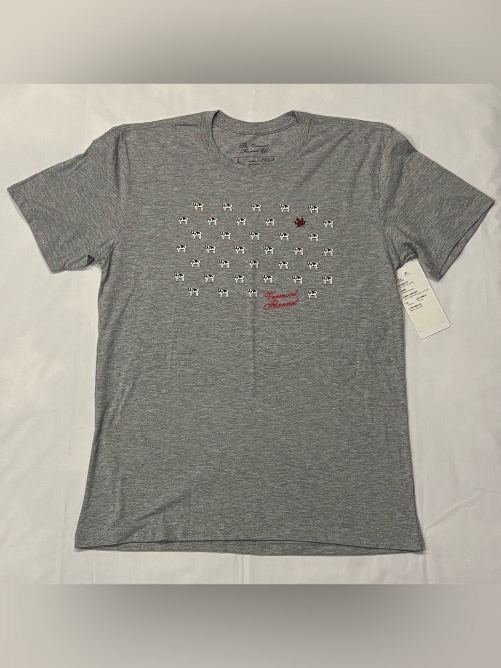 NWT Vermont Flannel Company T Shirt Large Gray Cow Souvenir Graphic Unisex